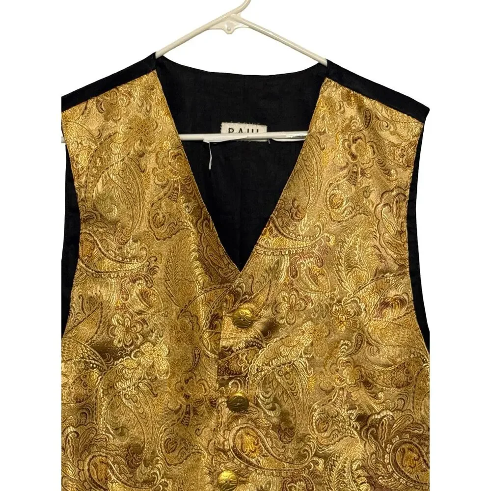 GAD Vest Mens Size L Gold Paisley Formal Waistcoat Brocade Prom Wedding Formal